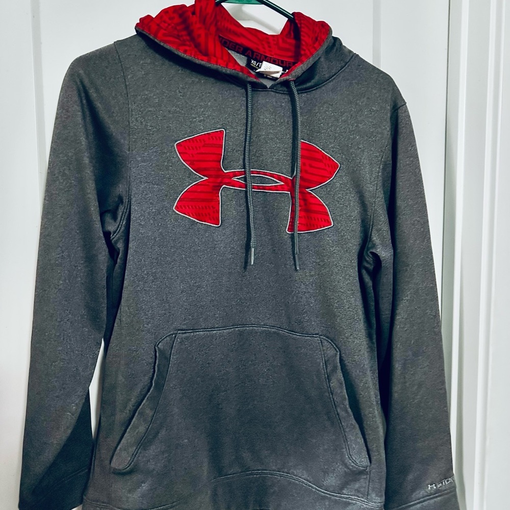 Under Armour Gray Hoodie with Red Logo Men’s XS